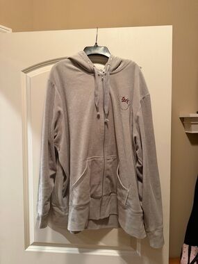 Disney Parks Light Gray Embellished Velour Soft Zip-Up Hoodie